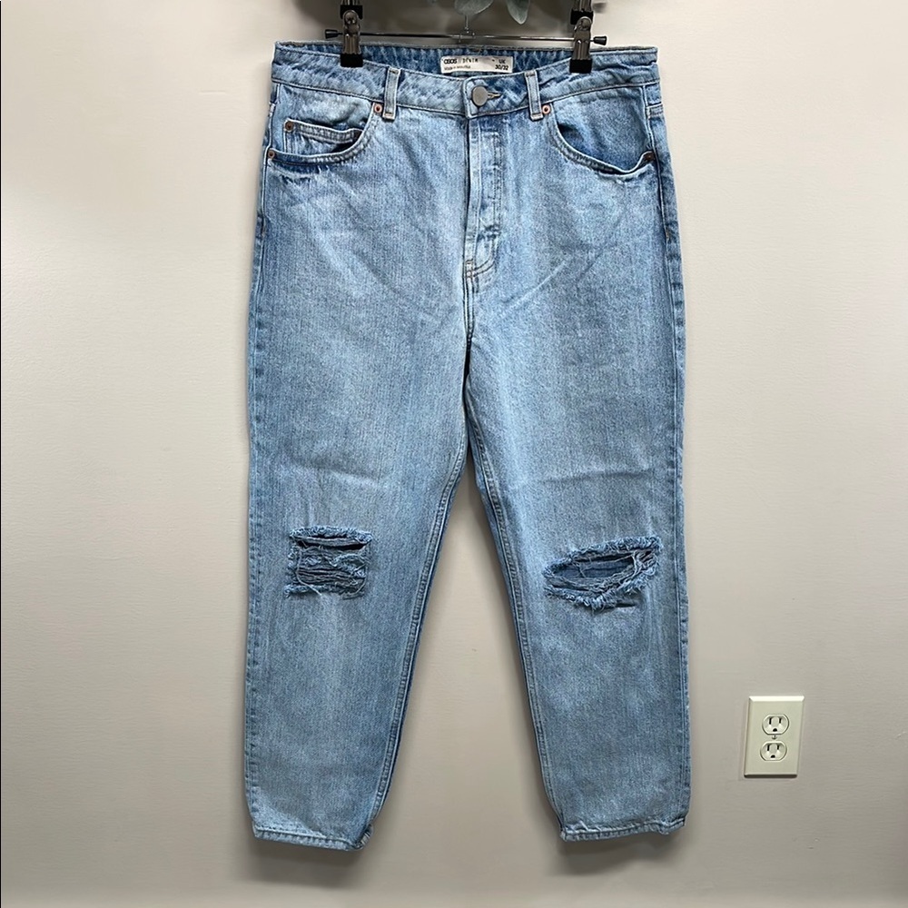 ASOS High Rise Button Fly Distressed Mom Jeans 30/32